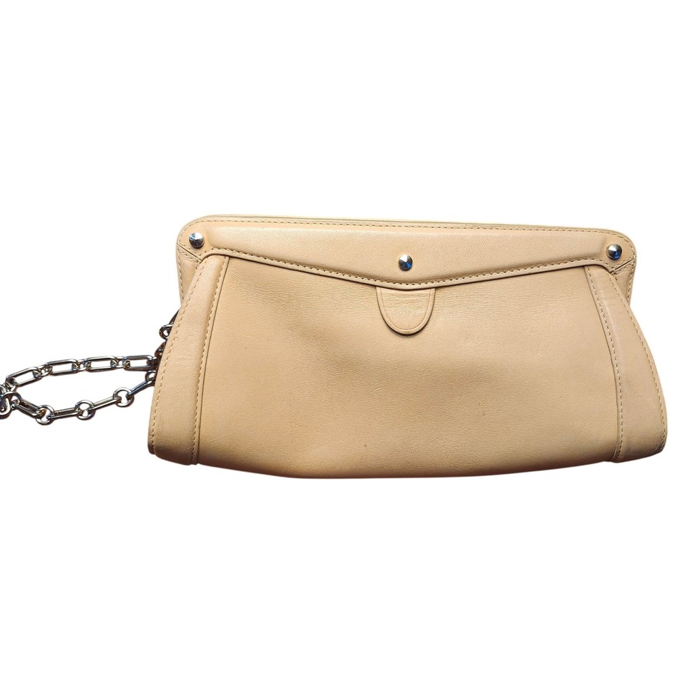 Cole Haan Trinity Beige Leather Wristlet Bag Silver Chain Magnetic Closure